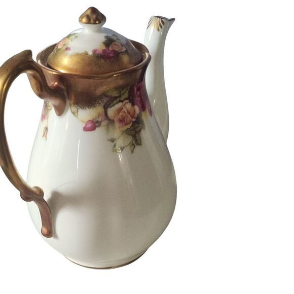 Royal Chelsea Golden Rose China Footed Coffee Pot Small England Nice - Picture 2 of 13